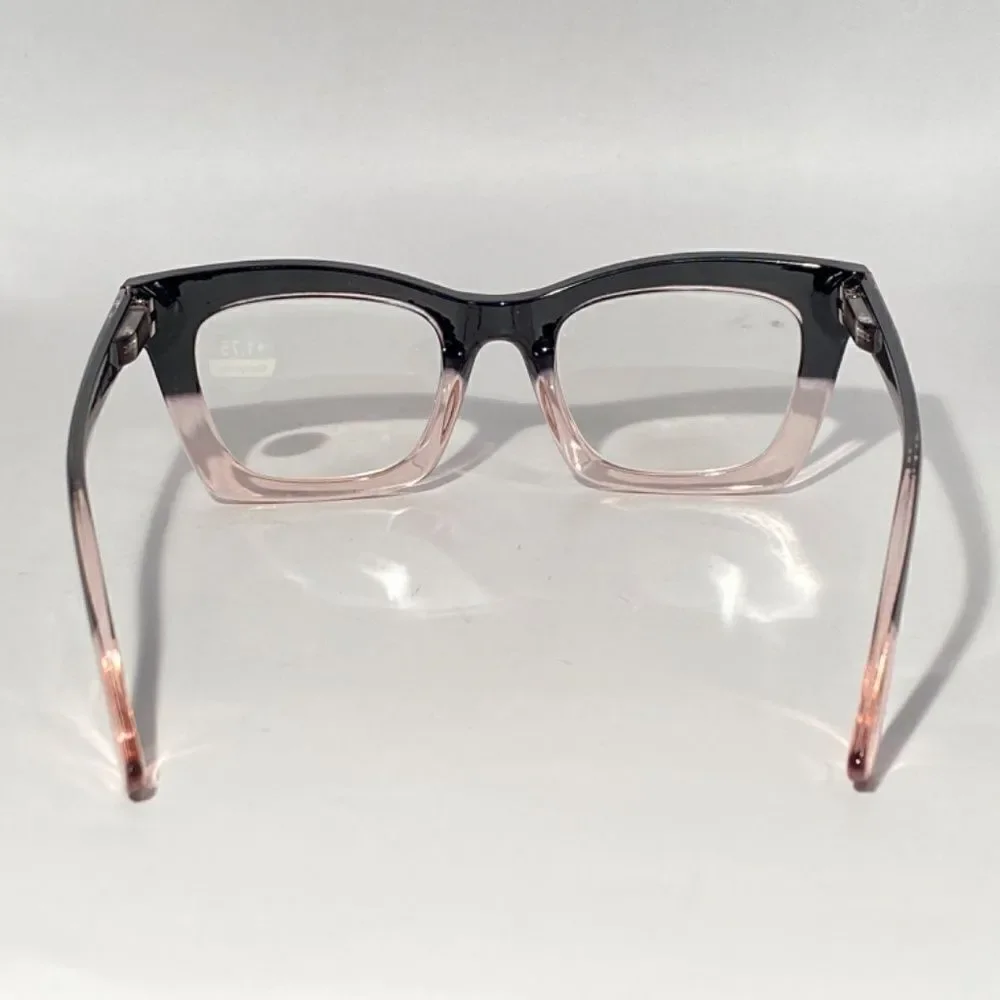 1284 Gretchen Reading Glasses 1.75 Square Black Pink Frames Oversize NWT